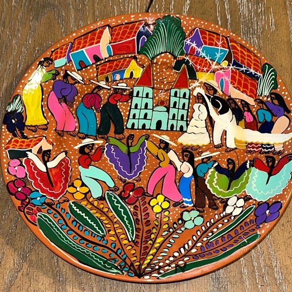 Hand Painted Mexican Folk Art WEDDING Story Plate - Picture 2 of 9